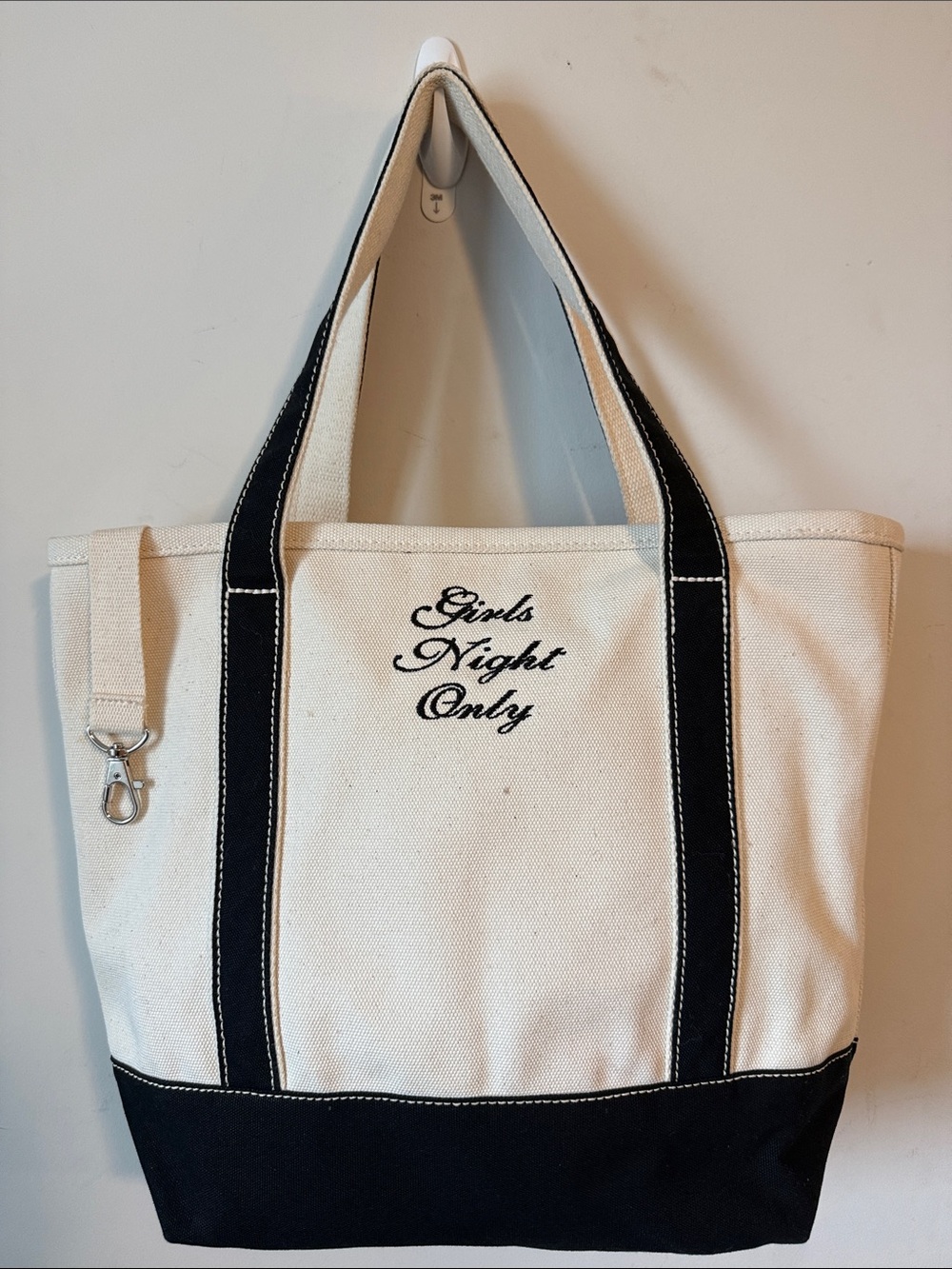 Lands' End Cream Canvas Tote with Black Trim - Girls Night Only. Very Unique